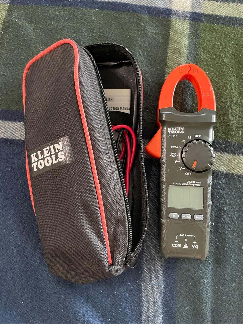 Klein Tools CL110 Digital Clamp Meter with Case - Black & Red